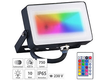 RGB Fluter: Luminea Wetterfester RGBW-LED-Fluter, 16 Farben & weiß, 10 W, 750 lm, IP65