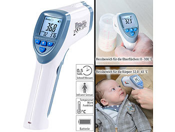 Fieberthermometer Infrarot kontaktlos baby Stirn Oberflächen & Flüssigkeiten 
