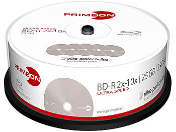 PRIMEON BD-R DL 50GB/2-8x Cake Box (10 Discs), Ultra Glossy Surface, Water Resistant Inkjet Full Size Printable