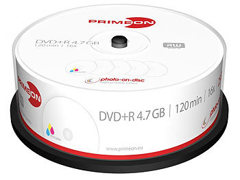 PRIMEON DVD+R 4.7 GB, 16x, photo-on-disc, Inkjet Fullsize Printable, 25er-Box