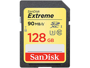 SanDisk Extreme SDXC-Speicherkarte, 128 GB, UHS-I Class U3, 90 MB/s