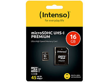 Intenso microSDHC-Speicherkarte UHS-I Premium 16 GB, bis 90 MB/s, Class 10/U1