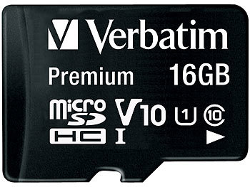Flashcards: Verbatim Premium microSDHC-Speicherkarte 16 GB, 80 MB/s, Class 10, U1