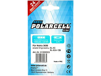 Polarcell Li-Ion-Hochleistungsakku BL-5C für Diascanner & Nokia-Handys, 1300 mAh