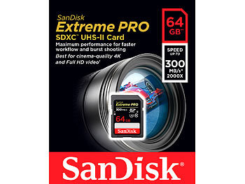SanDisk Extreme Pro SDXC-Speicherkarte, 64 GB, 300 MB/s, UHS-II