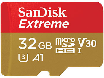 microSD U3: SanDisk Extreme microSDHC Speicherkarte 32GB, 100MB/s, U3, V30, A1