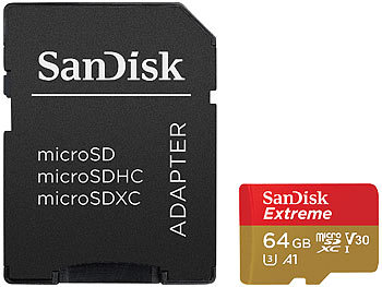 SanDisk Extreme microSDXC Speicherkarte 64GB, 100MB/s, U3, V30, A1