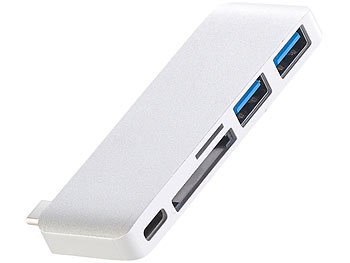 Xystec USB-C-Hub mit 2x USB 3.0, microSD- & SD-Cardreader, PD, für MacBook