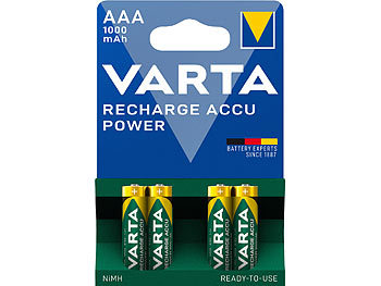 1 5 Volt Batterie aufladbar: Varta 4er-Set NiMH-Akkus Typ AAA / Micro, 1.000 mAh