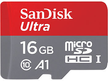 SanDisk Ultra microSDHC, 16 GB, 98 MB/s, Class 10, U1, A1, mit Adapter