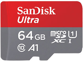 SanDisk Ultra microSDXC, 64 GB, 100 MB/s, Class 10, U1, A1, mit Adapter