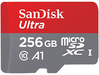 SanDisk Ultra microSDXC, 256 GB, 100 MB/s, Class 10, U1, A1, mit Adapter