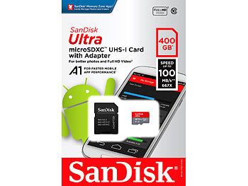 SanDisk Ultra microSDXC, 400 GB, 100 MB/s, Class 10, U1, A1, mit Adapter