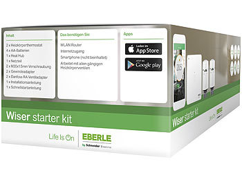 Eberle Starter-Set Wiser für intelligentes Heizen, 2 Thermostate & Heat Hub