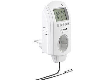 Steckdosenthermometer: revolt Digitales Steckdosen-Thermostat für Heiz- & Klimageräte, Sensorkabel