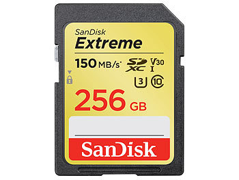 SD-Speicherkarte UHS U3: SanDisk Extreme SDXC-Speicherkarte 256 GB, UHS-I Class 3 (U3) / V30, 150 MB/s