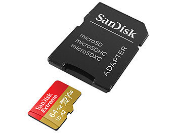 SanDisk Extreme microSDXC-Speicherkarte 64 GB, Class 10, U3, V30; A2, 160 MB/s