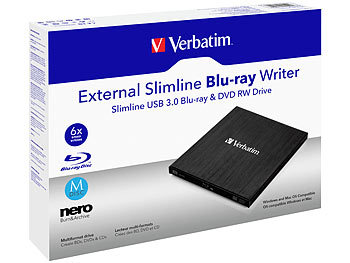 Verbatim Externer Slim-Blu-ray-Brenner, USB 3.0, Nero Burn & Archive, schwarz