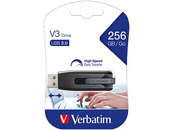 Verbatim V3 Drive, 256 GB, USB 3.0, bis 120 MB/s lesen, 25 MB/s schreiben