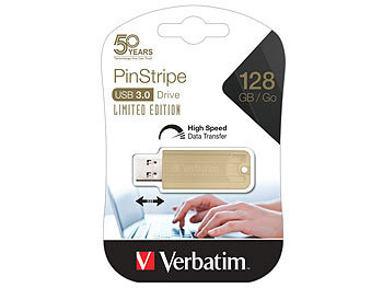 Verbatim PinStripe USB-3.0-Stick mit 128 GB, 50 Jahre Verbatim Gold Edition