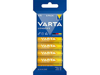 15V Batterie: Varta Longlife Alkaline-Batterie, Typ AA / Mignon / LR6, 1,5 Volt, 8er-Set