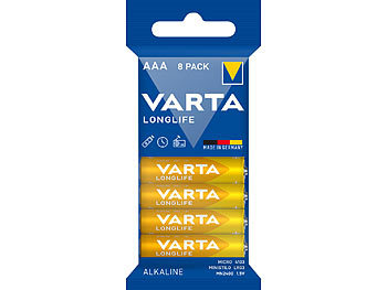 15V Batterie: Varta Longlife Alkaline-Batterie, Typ AAA / Micro / LR03, 1,5 Volt, 8er-Set