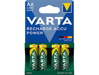 AA Akkus: Varta Accu Power NiMH-Akku, Typ AA/Mignon/HR06, 1,2 V, 2.600 mAh, 4er-Set