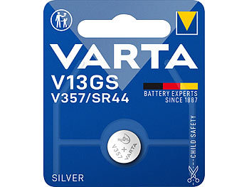 Knopfbatterien für Uhren: Varta Electronics SilverOxide-Knopfzelle, Typ 357 / SR44, 143 mAh, 1,55 Volt