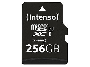 Micro-SD-Memory-Card: Intenso microSDXC-Speicherkarte UHS-I Premium 256 GB, bis 90 MB/s, Class 10/U1