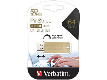 Verbatim PinStripe USB-3.0-Stick mit 64 GB, 50 Jahre Verbatim Gold Edition
