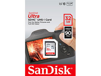 SanDisk Ultra SDHC-Speicherkarte, 32 GB, Class 10, 90 MB/s, UHS U1