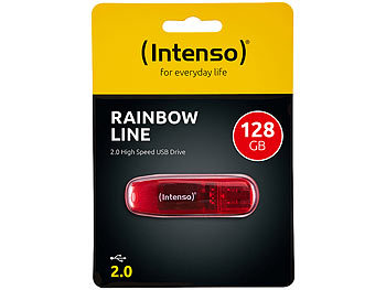 USB Stick: Intenso 128 GB USB-2.0-Speicherstick Rainbow Line, transparent-rot