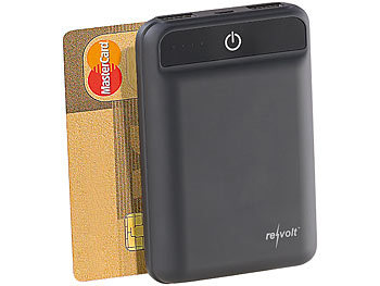 Micro Powerbank: revolt Powerbank im Kreditkartenformat, 10.000 mAh, 2 USB-Ports, 2,4 A, 12 W
