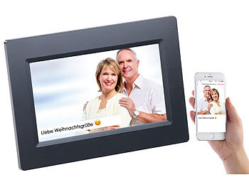 Digital Bilderrahmen: Somikon WLAN-Bilderrahmen mit 17,8-cm-IPS-Touchscreen & weltweitem Bild-Upload