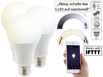 3er-Set WLAN-LED-Lampen, mit Sprachsteuerung, E27, 1.050 lm, CCT / Wifi Lampen
