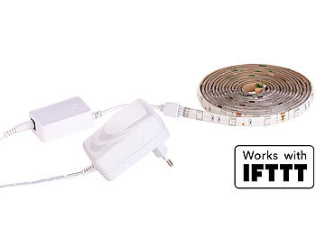 Luminea WLAN-LED-Streifen, 2m, warmweiß, Amazon Alexa & Google Assistant komp. Luminea WLAN-LED-Streifen-Sets weiß