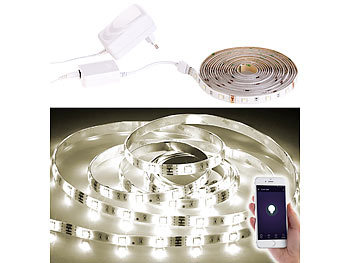 WLAN-LED-Streifen-Set: Luminea WLAN-LED-Streifen, warmweiß, 5m, Amazon Alexa & Google Assistant komp.