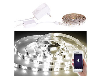 Smarthome LED Strip: Luminea WLAN-LED-Streifen, weiß, 2 m, Amazon Alexa & Google Assistant komp.