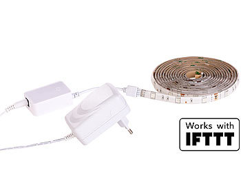 Luminea WLAN-LED-Streifen, RGBW, 2 m, Amazon Alexa & Google Assistant komp. Luminea WLAN-LED-Streifen-Sets in RGBW