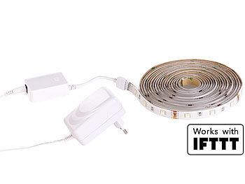 Luminea WLAN-LED-Streifen, RGBW, 5 m, Amazon Alexa & Google Assistant komp. Luminea WLAN-LED-Streifen-Sets in RGBW