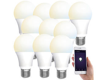 Luminea Home Control 10 WLAN-LED-Lampen, E27, 806 lm, für Alexa & Google Assistant, CCT