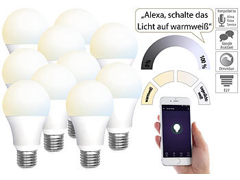 10 WLAN-LED-Lampen, E27, 800 lm, fÃ¼r Alexa & Google Assistant, CCT / Wlan Lampen