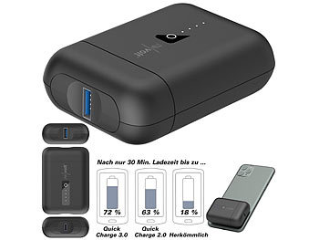 revolt Mini-USB-Powerbank mit 10.000 mAh, USB-C Power Delivery, QC 3.0, 18 W