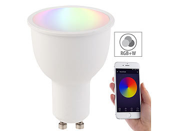 farbige GU10-Lampen: Luminea Home Control WLAN-LED-Lampe, komp. mit Amazon Alexa & Google Assistant, GU10, RGB+W