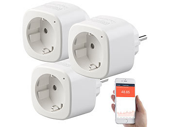 Stromzähler: Luminea Home Control 3er-Set WLAN-Steckdosen mit Energiekostenmesser, App & Sprachsteuerung