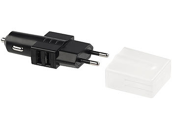 Kfz Netzteil: revolt 2in1-USB-Ladegerät für 230- & 12/24-Volt-Kfz-Anschluss, 2x USB, 2,1 A
