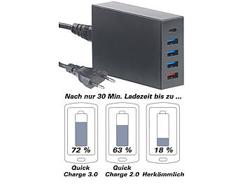 revolt 5-Port-USB-Netzteil mit Quick Charge 3.0, USB Typ C & A, 40 Watt