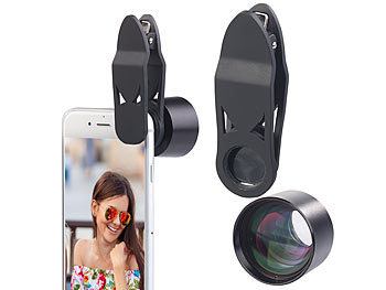 Smartphone Objektiv: Somikon HD-Tele- & Portrait-Vorsatzlinse für Smartphones, 2x, Clip-Halterung