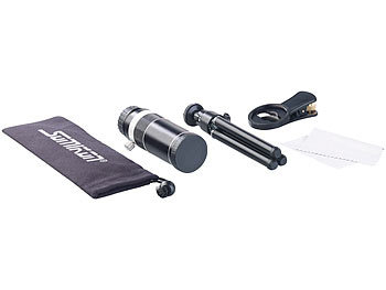 Somikon Vorsatz-Tele-Objektiv 20x für Smartphones, Aluminium-Gehäuse & Stativ
