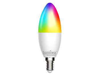Luminea Home Control WLAN-LED-Kerze, E14, RGB-CCT, 5,5 W (ersetzt 40 W), 470 lm, App